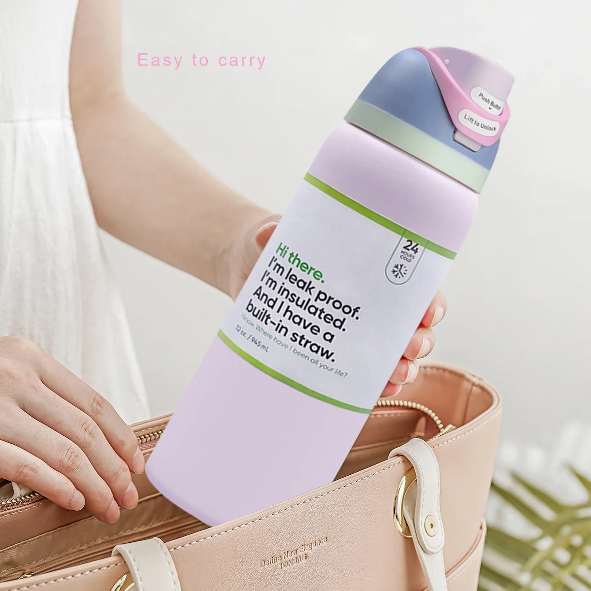 Owalaa pink Water bottle 32oz,945ML,with straw,FreeSip,heat preservation time more than 24 hours,cold and hot water can be