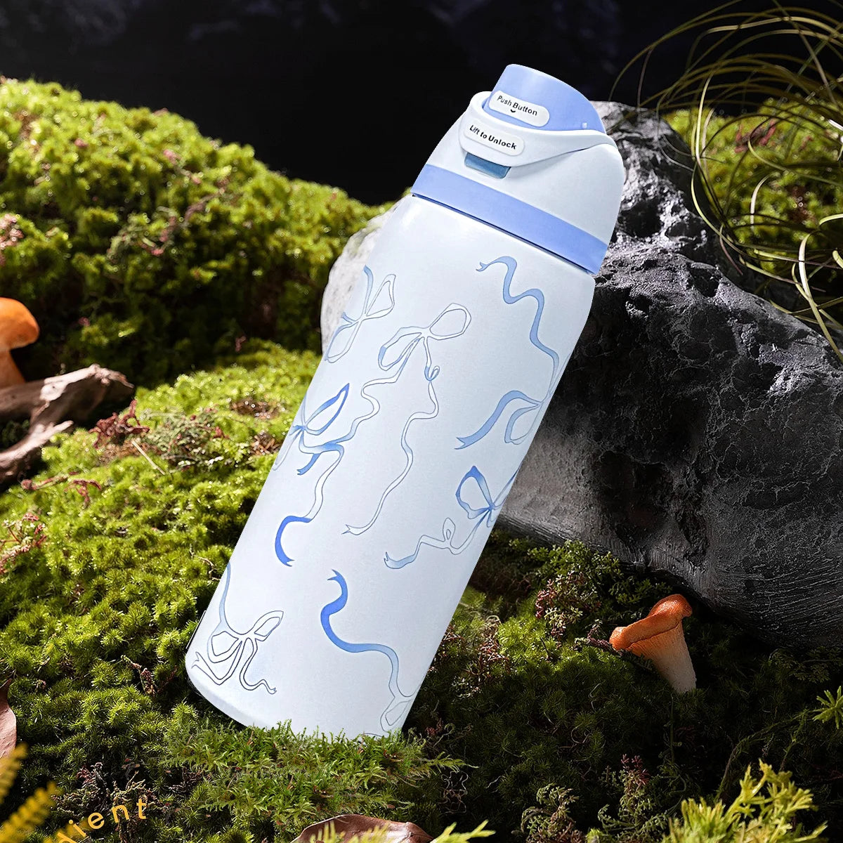 Owalaa Blue butterfly Water bottle 32oz,945ML,with straw,heat preservation time more than 24 hours,camping,work,indoor