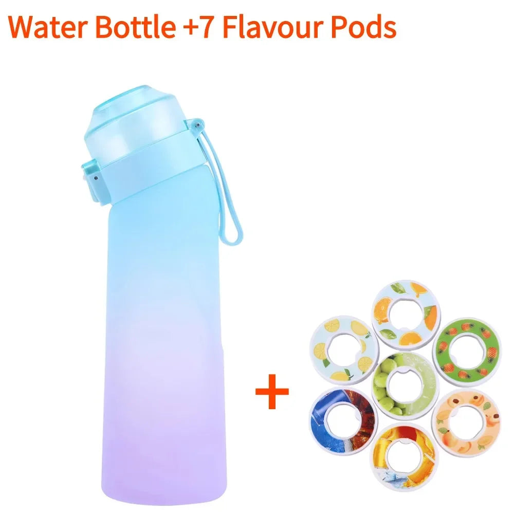 Flavored Water Bottle with 7 Flavour Pods Air Water Up Bottle Frosted Black 650ml Air Starter Up Set Water Cup for Camping Sport