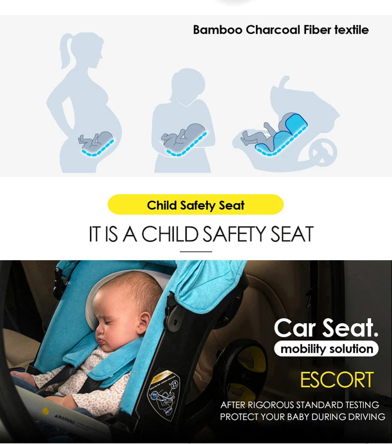 Portable Baby Stroller with Car Safety Seat 4-in-1 Pram Foldable Lightweight Travel System Buggy Newborn New Model Carriage