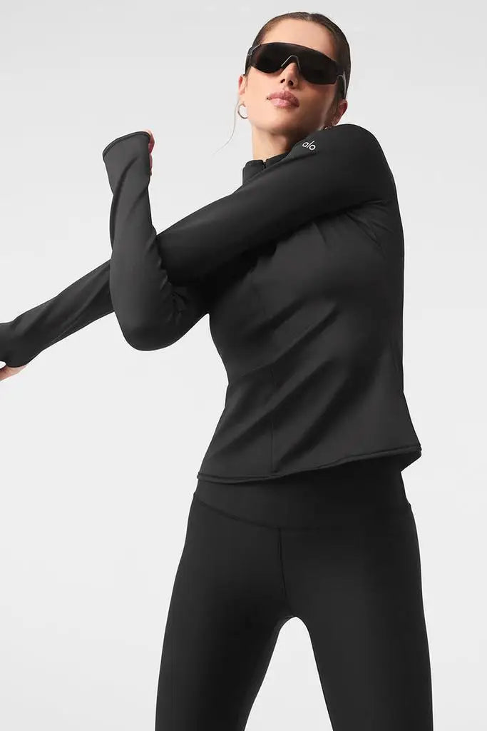 Alo Yoga Women's Thermal Long Sleeve Running T-Shirt Front Zip-Up Fitness Sportswear for Enthusiasts