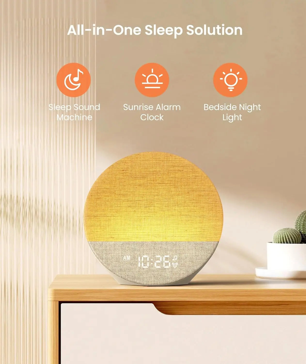 Sunrise Alarm Clock with Sound Machine, Customizable Sleep Routines, Dimmable Night Light, 29 Soothing Sounds for Bedrooms