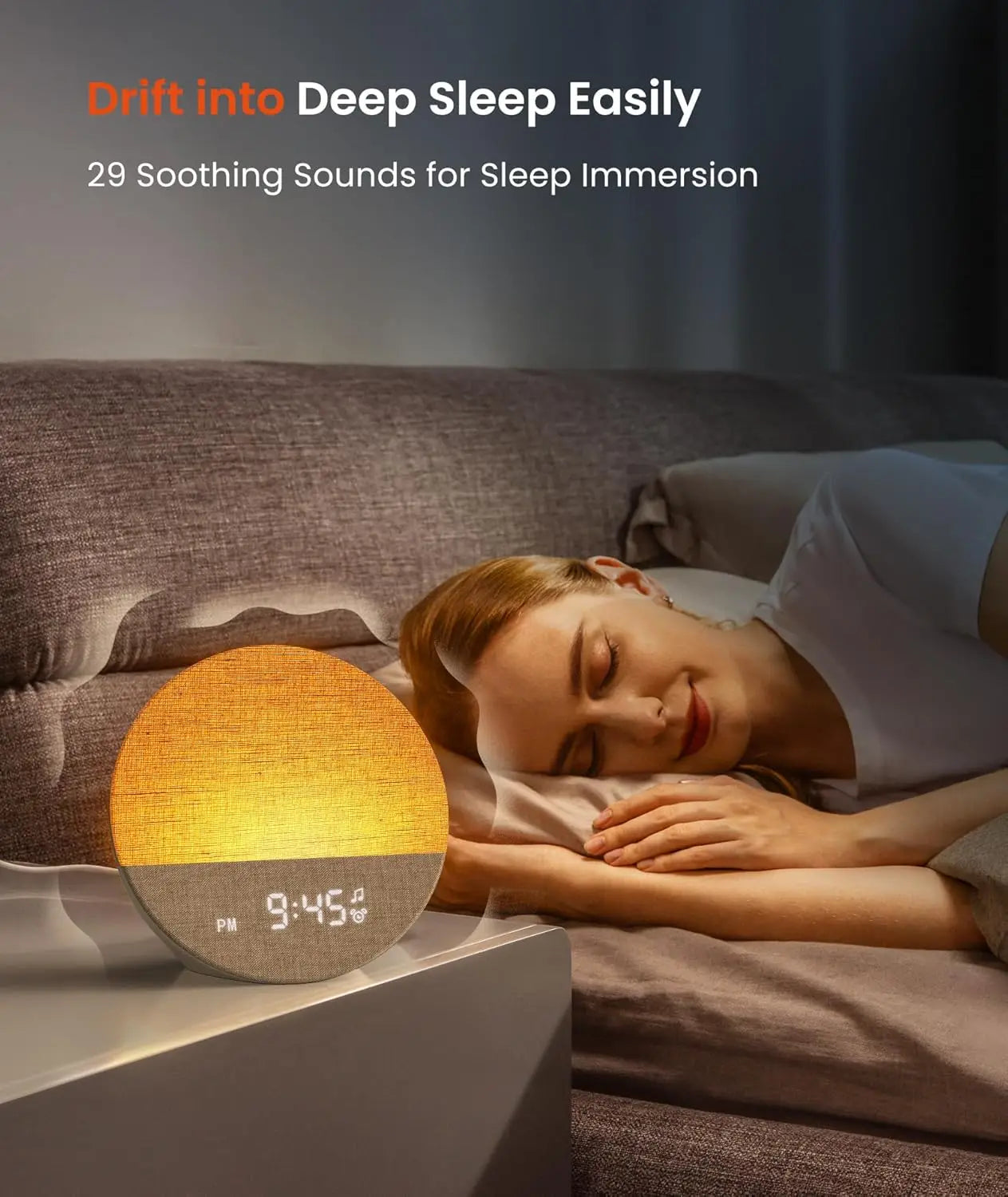 Sunrise Alarm Clock with Sound Machine, Customizable Sleep Routines, Dimmable Night Light, 29 Soothing Sounds for Bedrooms