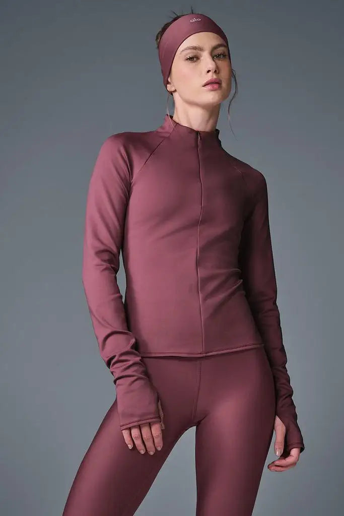 Alo Yoga Women's Thermal Long Sleeve Running T-Shirt Front Zip-Up Fitness Sportswear for Enthusiasts