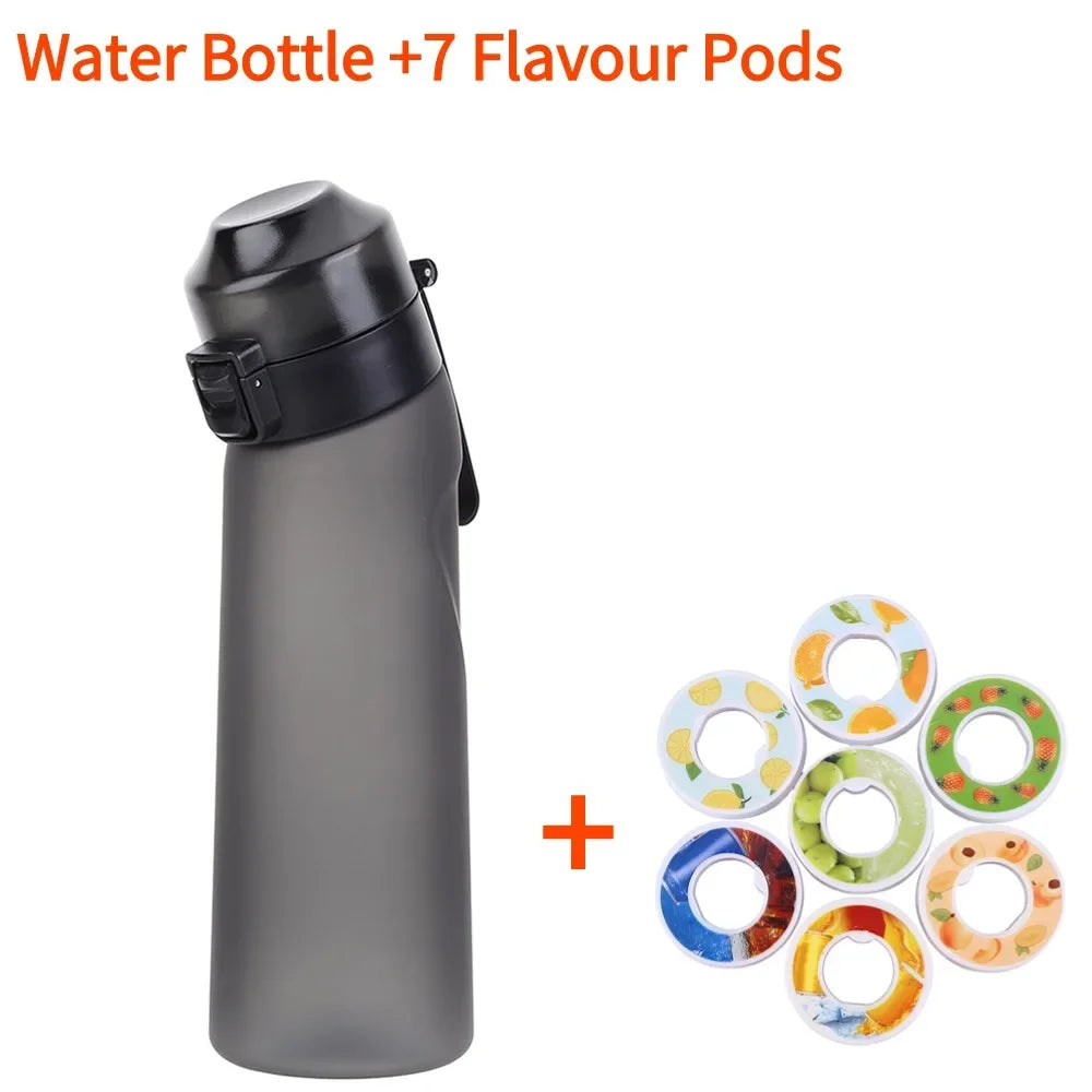 Flavored Water Bottle with 7 Flavour Pods Air Water Up Bottle Frosted Black 650ml Air Starter Up Set Water Cup for Camping Sport