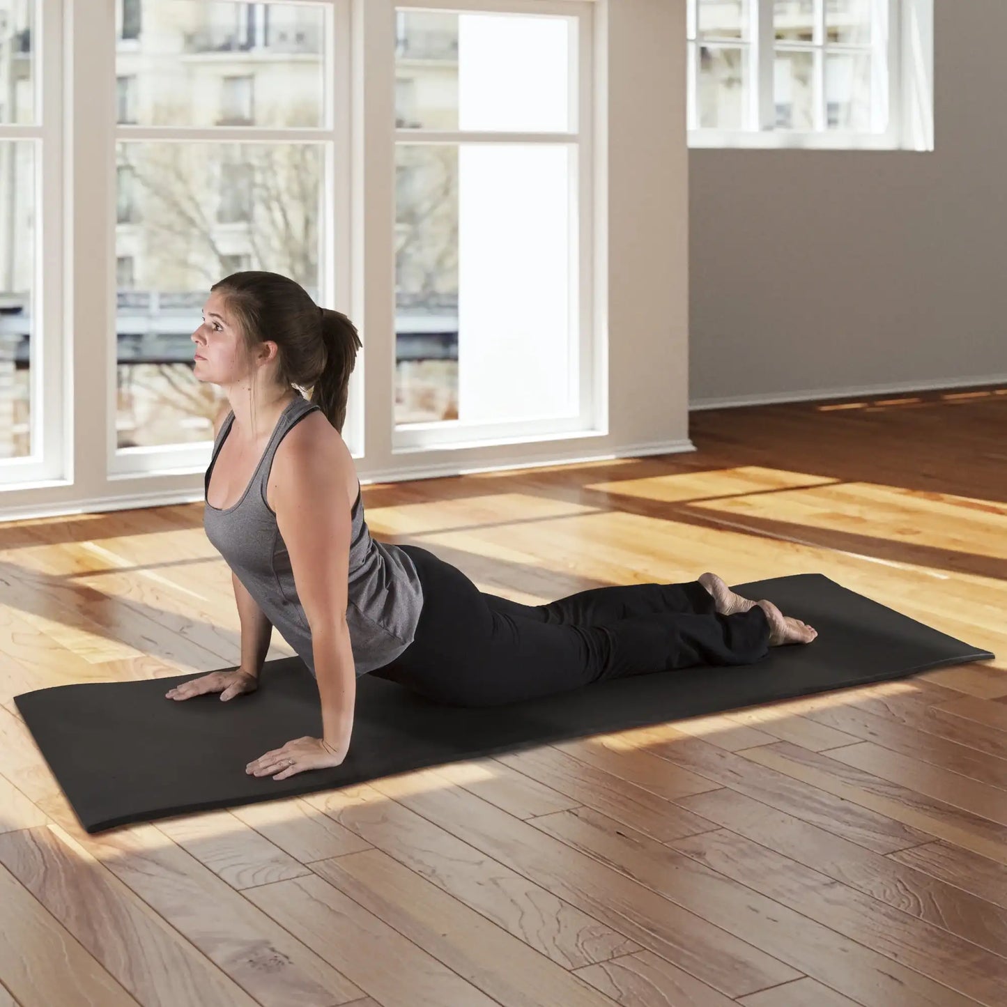 Outdoors Extra-Thick, Non-Slip, Foam Yoga Mat with Carrying Strap, 72" x 24", Black