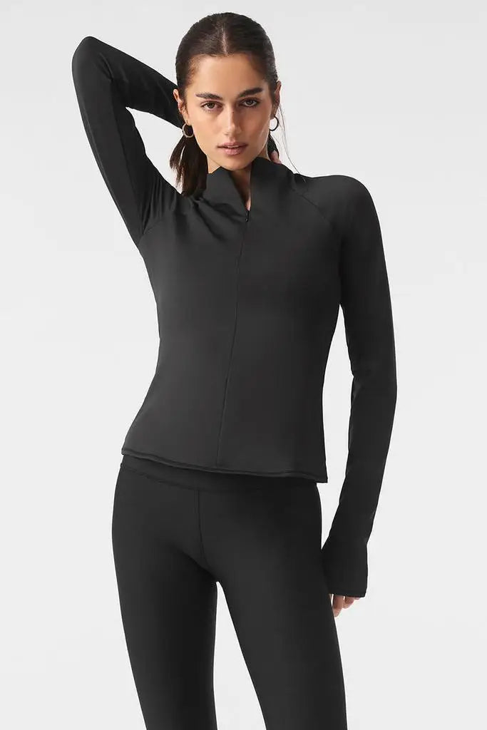 Alo Yoga Women's Thermal Long Sleeve Running T-Shirt Front Zip-Up Fitness Sportswear for Enthusiasts