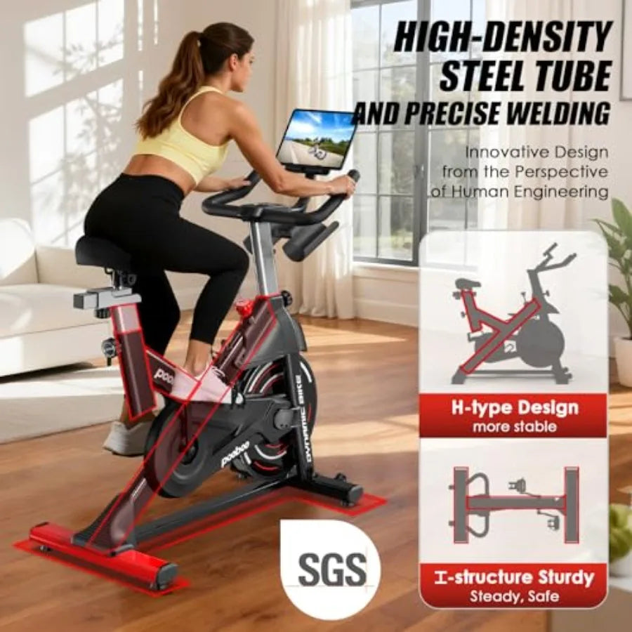 Indoor Cycling Bike for Home Cardio with Adjustable Magnetic/Brake Pad Resistance Silent Belt Drive Fitness Stationary Bike in