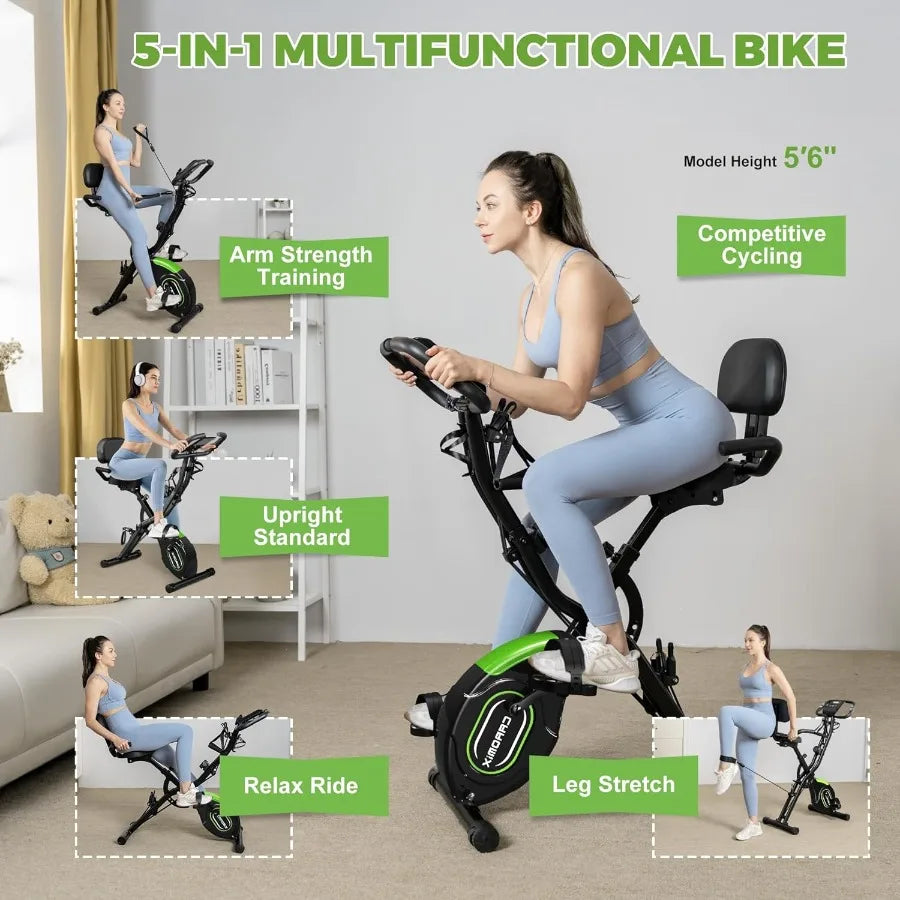 Folding Exercise Bike 5 in 1 Stationary Bike with 16-Level Adjustable Magnetic Resistance 330LB Capacity Indoor Workout