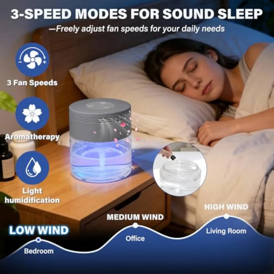 Water Air Purifier for Home with 24H Auto Shut-off 3 Speeds Air Washer with 8 LED Night Lights Air Freshener Revitalizer for Be