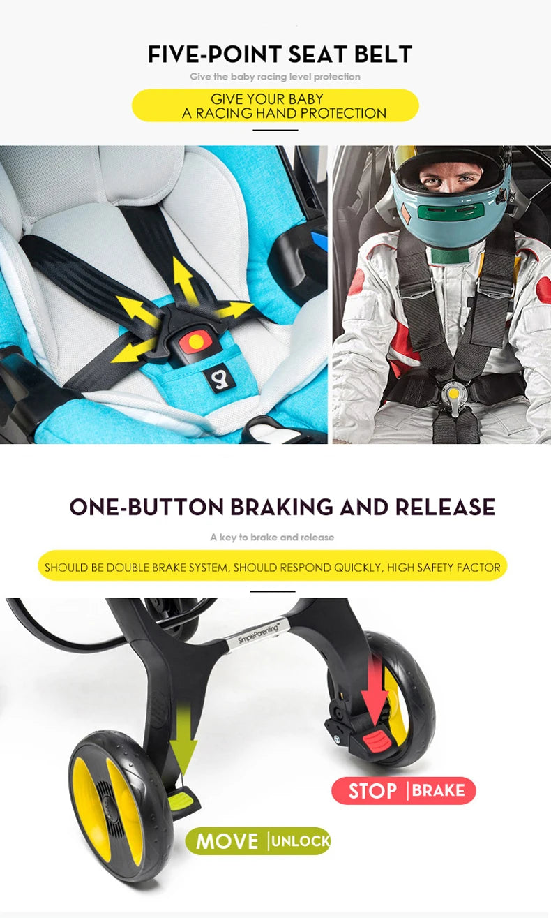 Portable Baby Stroller with Car Safety Seat 4-in-1 Pram Foldable Lightweight Travel System Buggy Newborn New Model Carriage