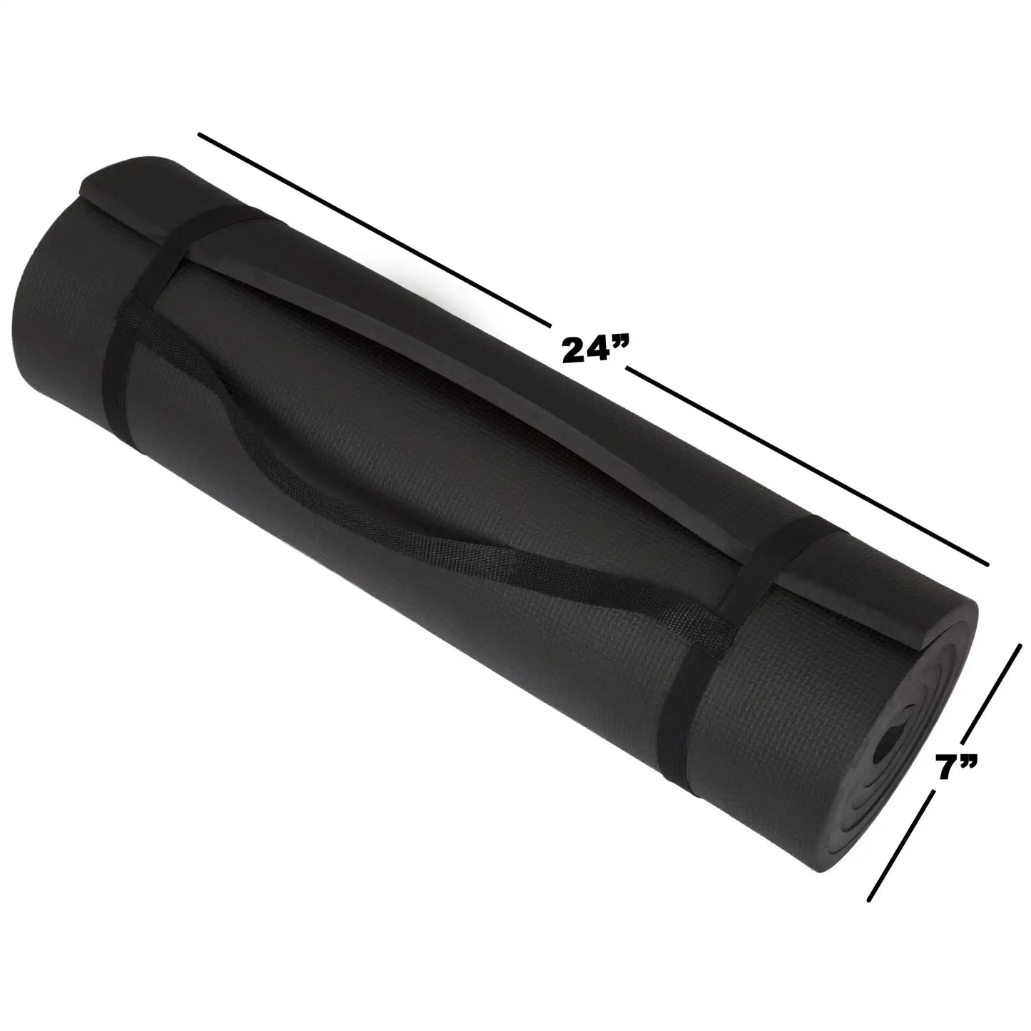 Outdoors Extra-Thick, Non-Slip, Foam Yoga Mat with Carrying Strap, 72" x 24", Black