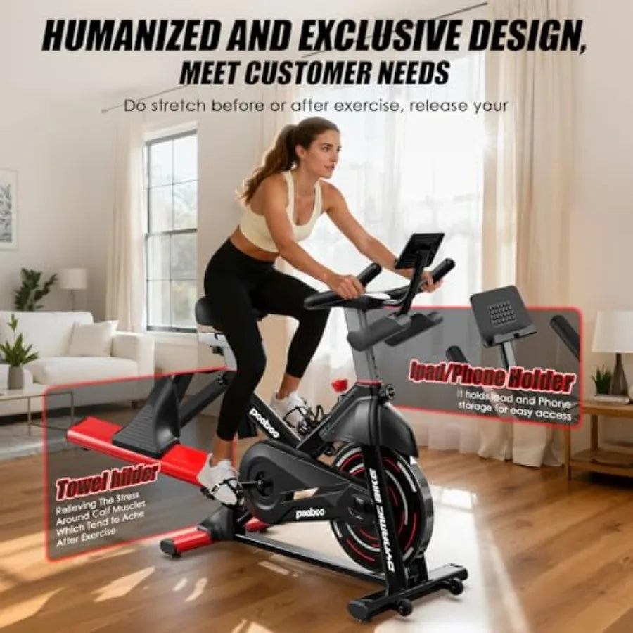 Indoor Cycling Bike for Home Cardio with Adjustable Magnetic/Brake Pad Resistance Silent Belt Drive Fitness Stationary Bike in