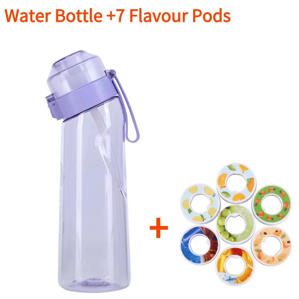 Flavored Water Bottle with 7 Flavour Pods Air Water Up Bottle Frosted Black 650ml Air Starter Up Set Water Cup for Camping Sport
