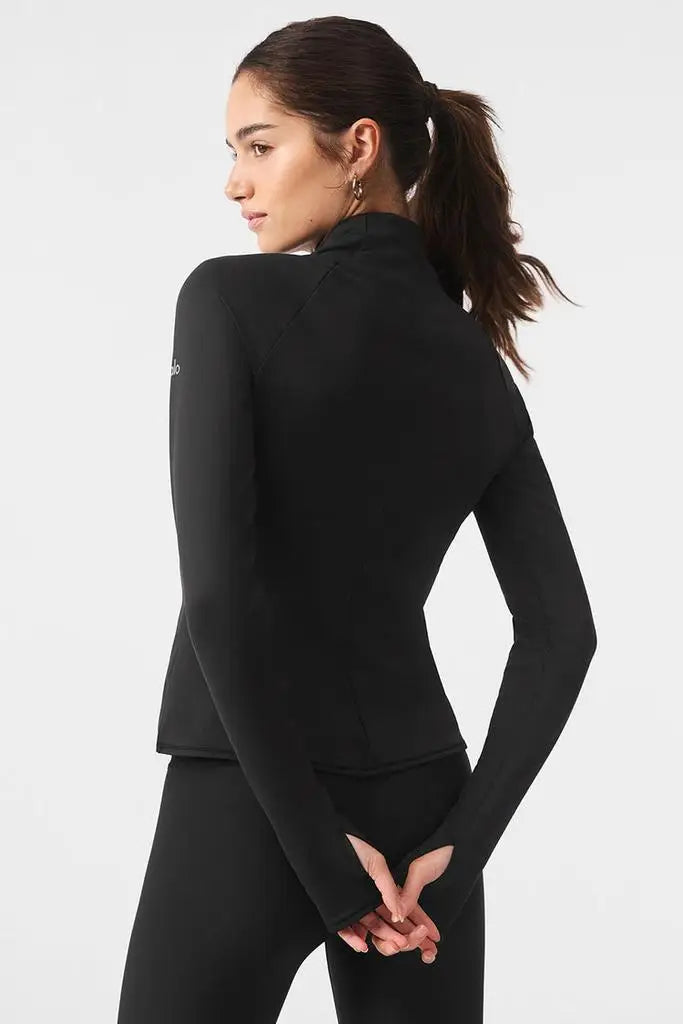 Alo Yoga Women's Thermal Long Sleeve Running T-Shirt Front Zip-Up Fitness Sportswear for Enthusiasts