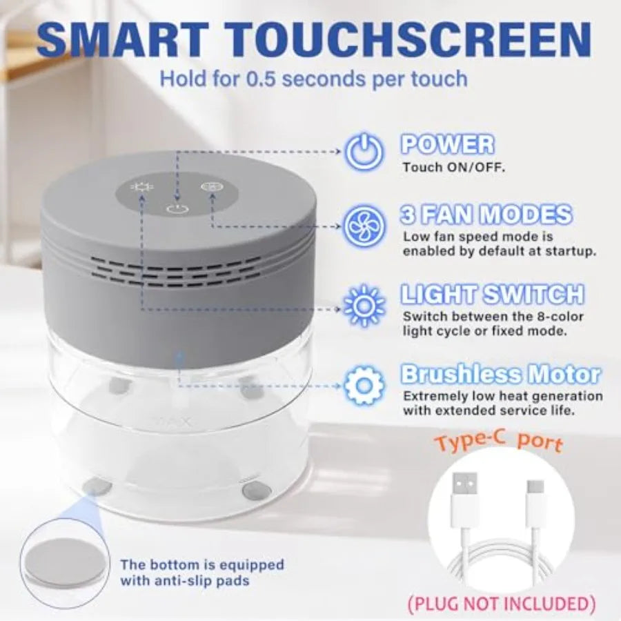 Water Air Purifier for Home with 24H Auto Shut-off 3 Speeds Air Washer with 8 LED Night Lights Air Freshener Revitalizer for Be