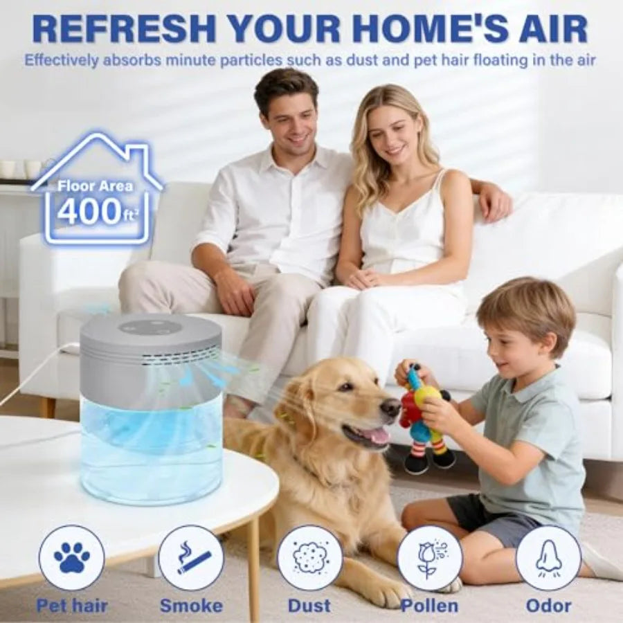 Water Air Purifier for Home with 24H Auto Shut-off 3 Speeds Air Washer with 8 LED Night Lights Air Freshener Revitalizer for Be