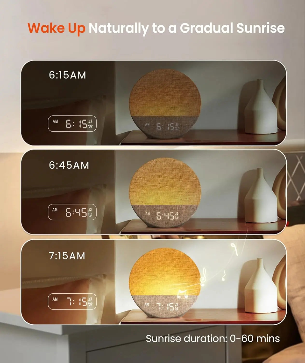 Sunrise Alarm Clock with Sound Machine, Customizable Sleep Routines, Dimmable Night Light, 29 Soothing Sounds for Bedrooms