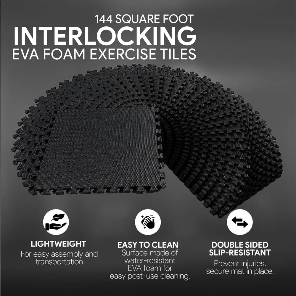24x24 Inch EVA Interlocking Foam Exercise Tile Mat - Non-Slip Puzzle Flooring for Home Gym