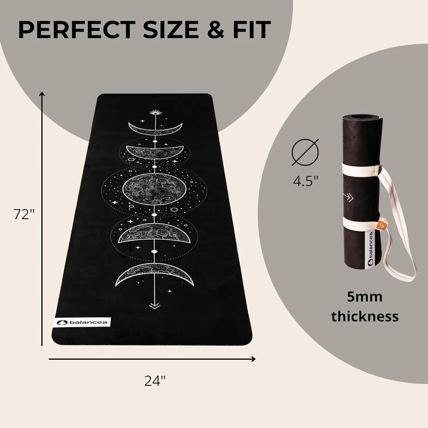 5mm Non-Slip Eco-Friendly Yoga Mat with Strap for Home Gym, Pilates, Hot Yoga - Lightweight Durable 72x24 Inch