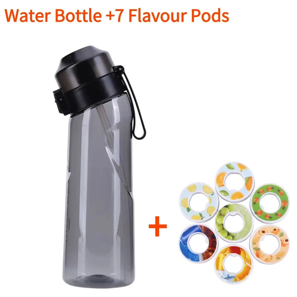 Flavored Water Bottle with 7 Flavour Pods Air Water Up Bottle Frosted Black 650ml Air Starter Up Set Water Cup for Camping Sport