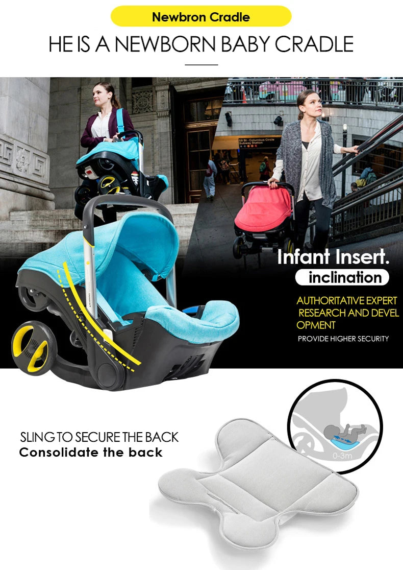 Portable Baby Stroller with Car Safety Seat 4-in-1 Pram Foldable Lightweight Travel System Buggy Newborn New Model Carriage
