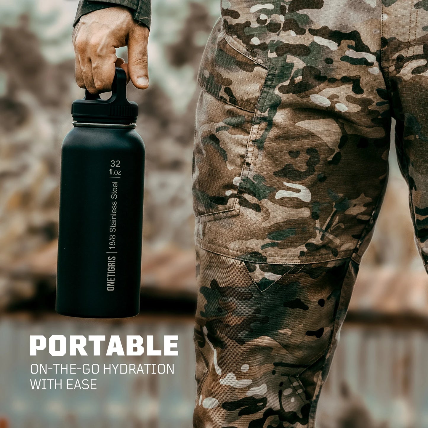ONETIGRIS 32oz Insulated Water Bottle with Straw, 3 Lids, Sleeve, Leakproof Stainless Steel Thermos for Travel, Hiking, Gym